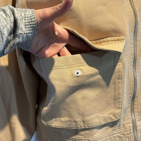 Nicole Miller New York tan/camel 100% cotton cropped denim zip jacket size L NWT - Picture 6 of 11